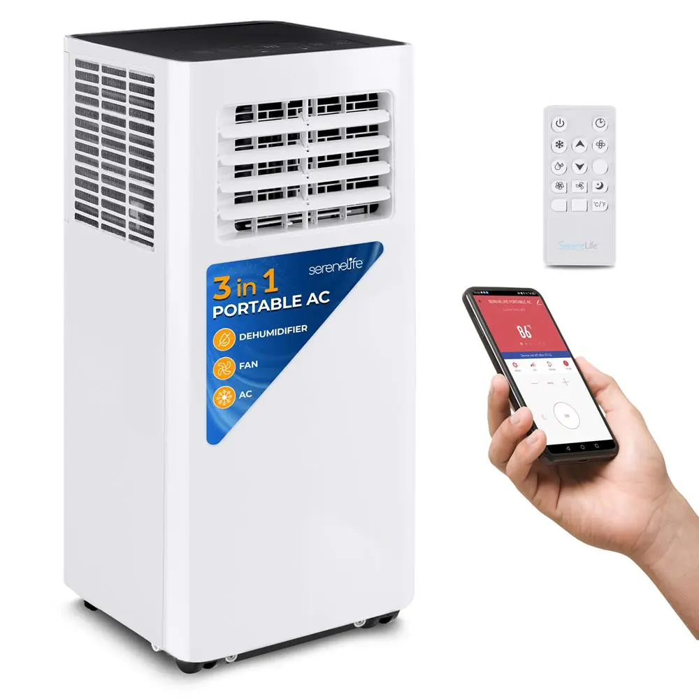 Multifunction 8000 BTU Freestanding Portable Air Conditioner - 1150W (cooling mode), Energy Saver, Wireless WiFi, Dehumidifier, Remote/Button Control, Washable Filter, Rolling Wheels, White Large Household Appliance for School, Commercial Spaces