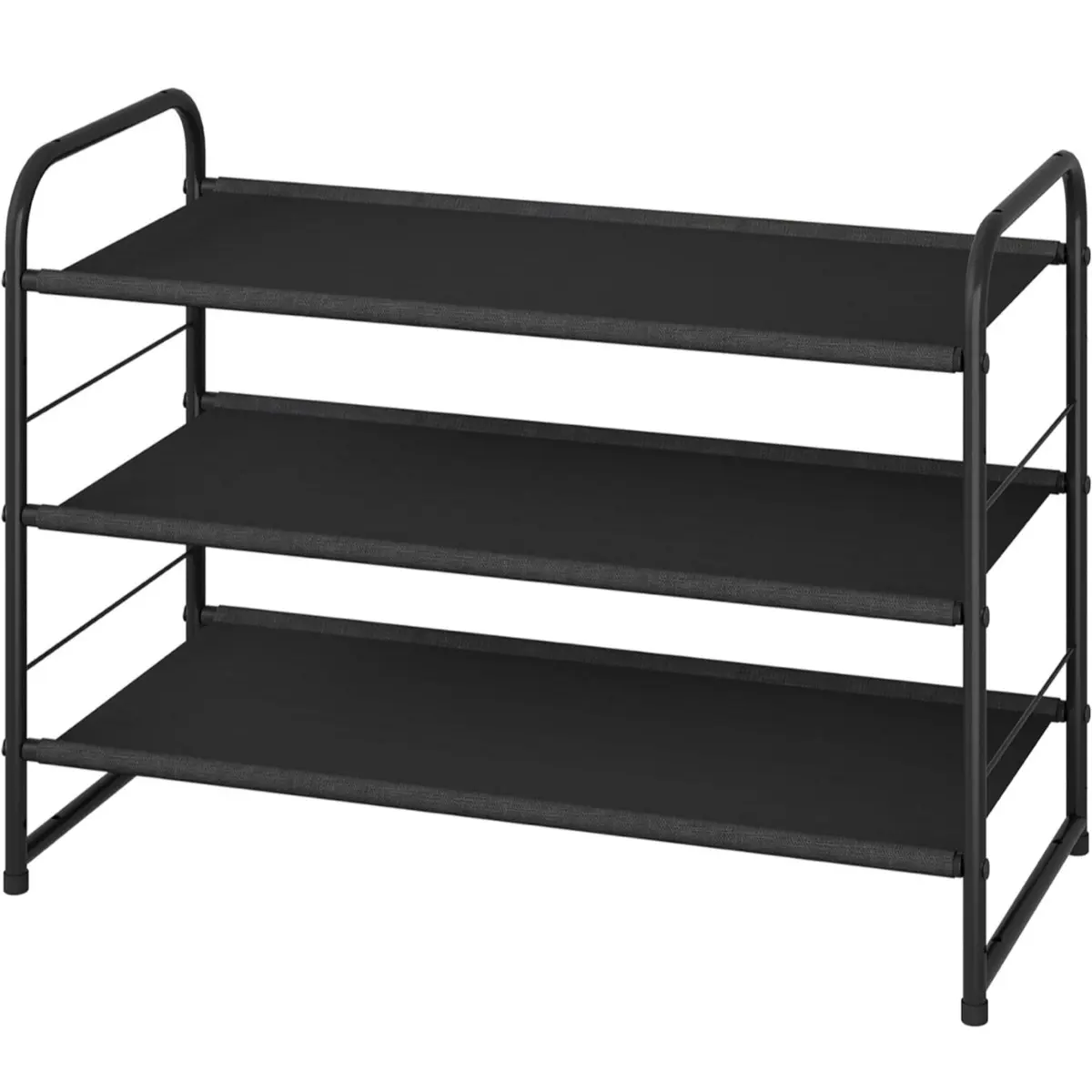 3-Tier Stackable Shoe Rack, Expandable & Adjustable Fabric Shoe Shelf Storage Organizer Room