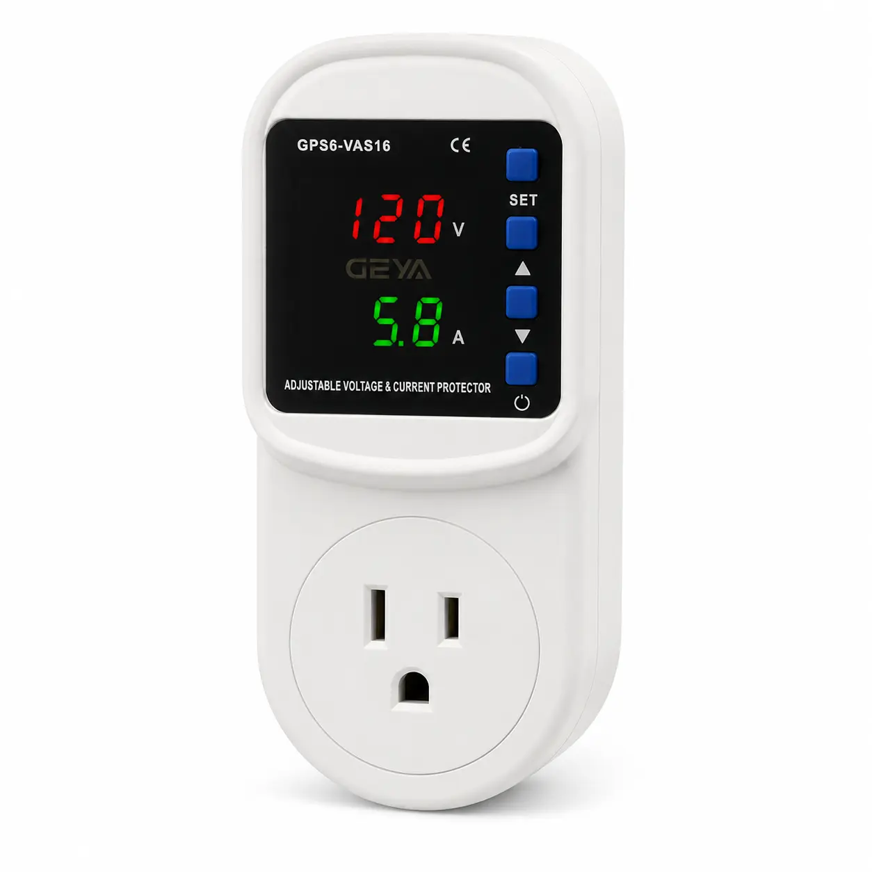 GEYA 16A 125V~60Hz Voltage Protector Power Socket, Outlet Wall Plug (Type A) with Adjustable Over/Under Voltage & Overcurrent Protection, LED Display for Refrigerator & Home Appliances (1 Pack, Plug into Wall Sockets)