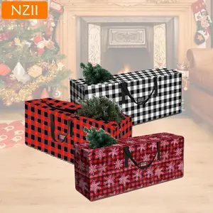 Nzii 9ft Large Christmas Tree Storage Bag, Dual Zipper and Carry Handles, Plaid Snowflake Checkered Design, Holiday Organizer, Space Saver Bags