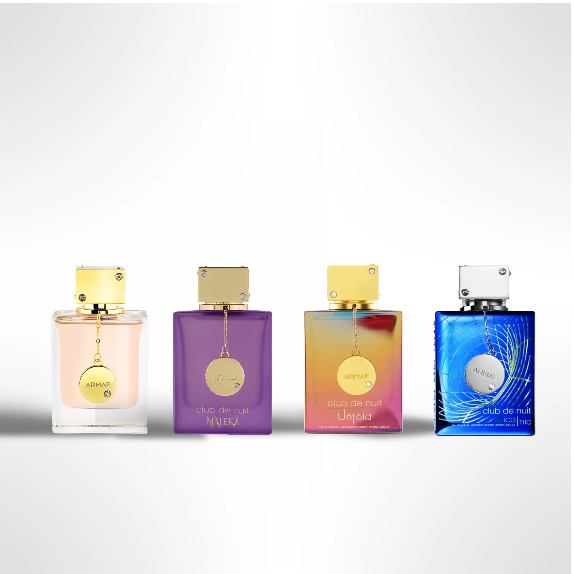 Armaf 4-Scents Multi-Pack Fragrances Perfumes Gift Bundle - Club de Nuit Woman, Maleka, Untold, Blue Iconic - Aromatic, Multi-Scent Unisex Options with Floral Citrus Notes, Aromatic Unisex Fragrance