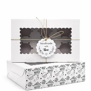 White Printed Cupcake Box For 6, Pack of 10/20