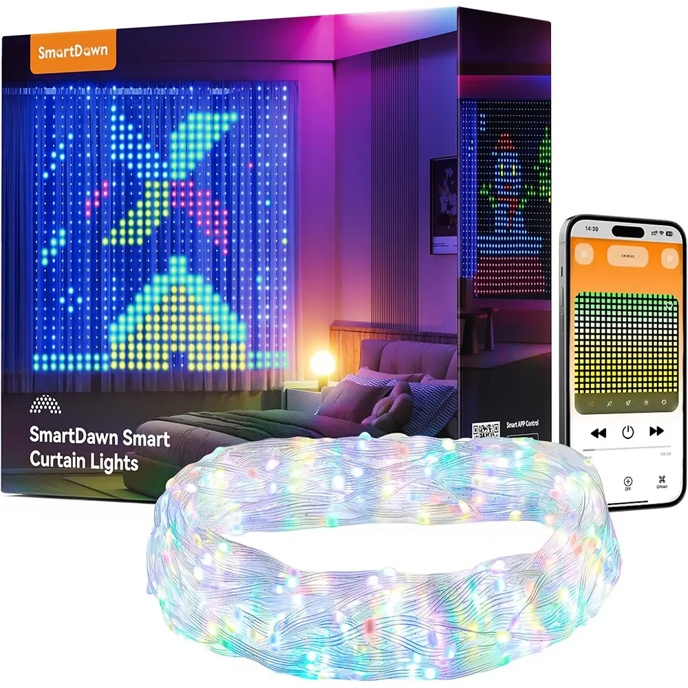 Smart Curtain Lights with DIY GIF, 400 RGBIC LEDs 6.6x6.6ft Color Changing Holiday Wall Lightss with APP, IP65 Waterproof Christmas String Fairy Lightss for Indoor Outdoor Bedroom Window