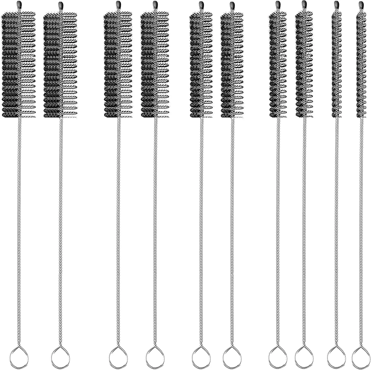 Straw Cleaner Brush Long 10 inch, 10-PCS Straw Brush of Bristles Diameter (5+8+12+16+20mm) for Cleaning  Straws, Sippy Cup, Water Bottles, Tumblers, Tubes Black Color