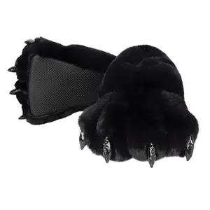 F Furry Bear Claw Slippers, Plush Non Slip House Shoes for Therian & Furry Fans, Cozy Indoor Footwear for Comfort