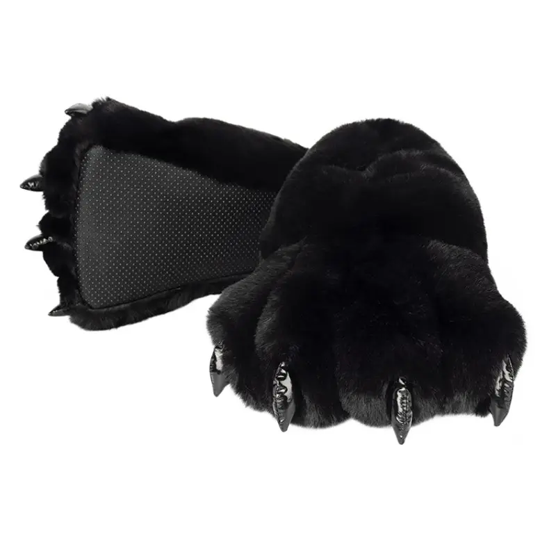 F Furry Bear Claw Slippers, Plush Non Slip House Shoes for Therian & Furry Fans, Cozy Indoor Footwear for Comfort, Fuzzy Warm Slippers
