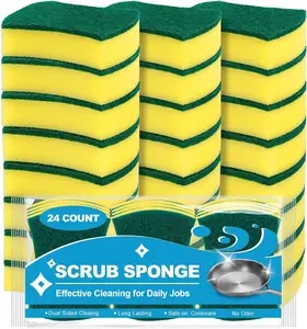 24 Pcs Scrub Sponges Kitchen, Heavy Duty Dish Sponge for Cleaning, Dual Sided Powerful Scrubbing Sponge for Washing Dishes, Pots, Pans and Surfaces