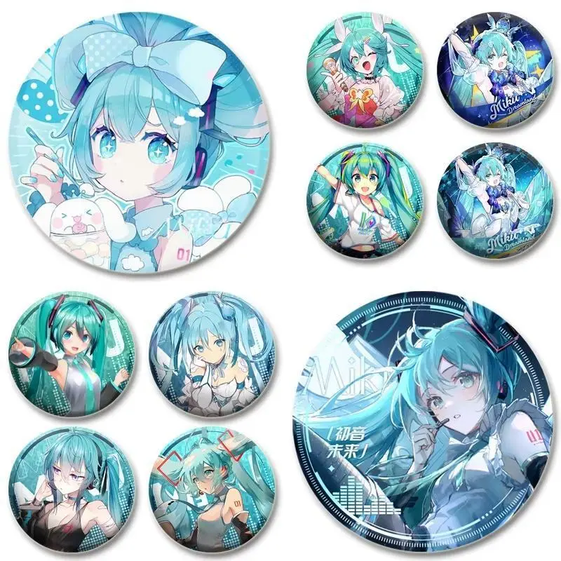 58mm Hatsune Miku Peripherals Anime Laser Badge New Peripherals Tinplate Laser Bar Badge Badge Broken Glass Brooch