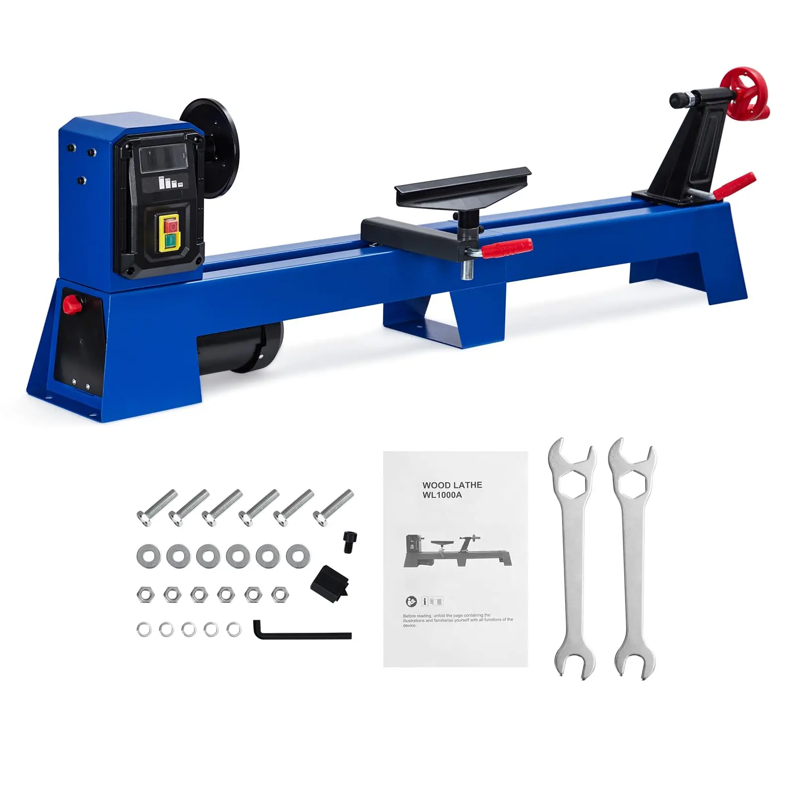 Garvee Heavy Duty Hardware Power Tool Wood Lathe - 35.6x101.6cm Bench Lathe, 0.5HP, Stepless Speed 1040-2980RPM, Full Set with Wrench & 2 Chisels for Woodworking Cutting, Inches