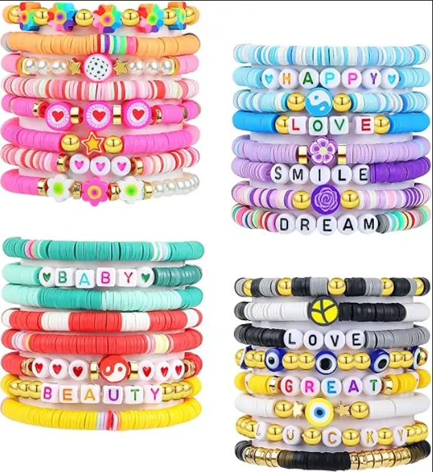 Jewelry Bracelets for Women Clay Bead Colorful Surfer Heishi Bracelet Set Stackable Beaded Friendship Stretch Bracelets
