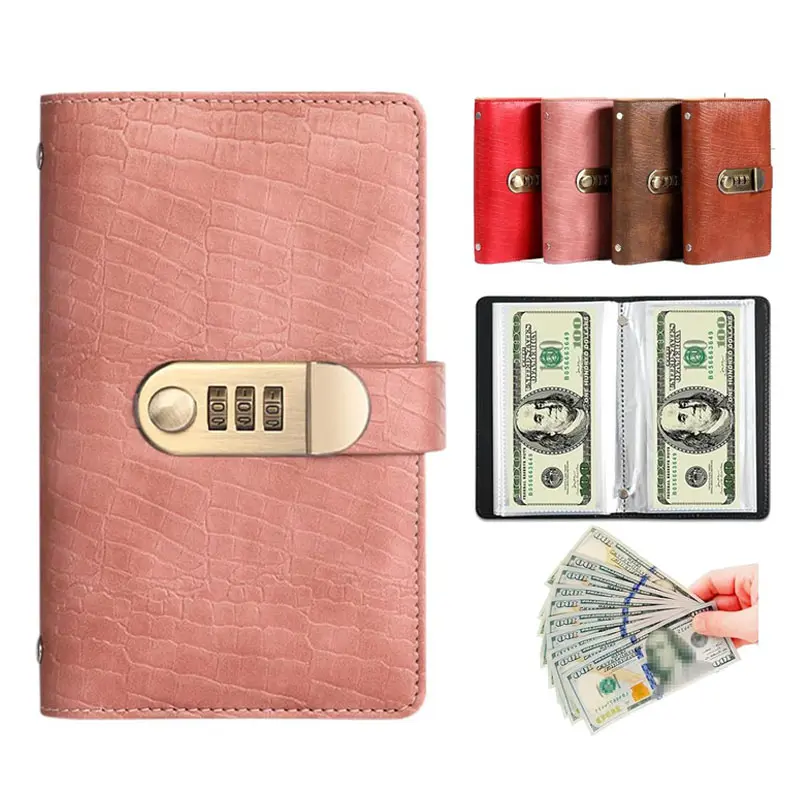 100 Pockets Currency Album with Password Lock Top Grade PU Leather Banknote Collection Book Binder World Paper Money Holders Sleeves for Collector Dollar Bill Cash Storage Collecting Supplies, Brown