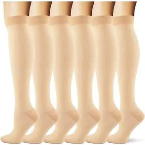 6 pairs of high-elastic long compression stockings suitable for both men and women.They are anti-slip and breathable, promoting blood circulation and supporting the calves.Perfect for daily casual wear.