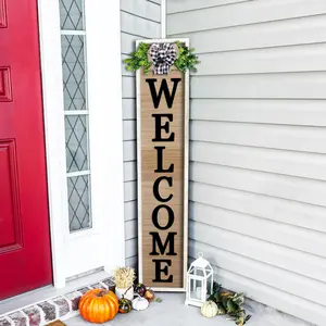 3D Outdoor Welcome Sign for Front Porch Standing 45"X9" Wood Frame Large Vertical Tall Leaner Welcome Signs Decor for Rustic Farmhouse Outside Home Front Door Decorations (White Wood)