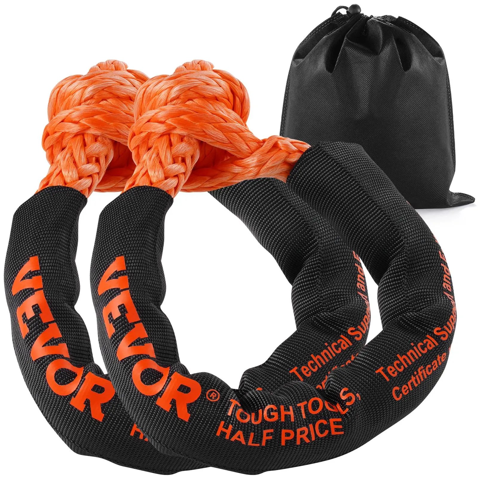 【summerfinds】VEVOR Synthetic Soft Shackle,  , 1/2" x 22" (2 Pack) 44092 lbs (20 Ton) Breaking Strength Recovery Tow Shackles with Extra 2 Sleeves & Storage Bag for UTV, ATV, Trucks, Jeep, Off-Road Vehicles, Orange