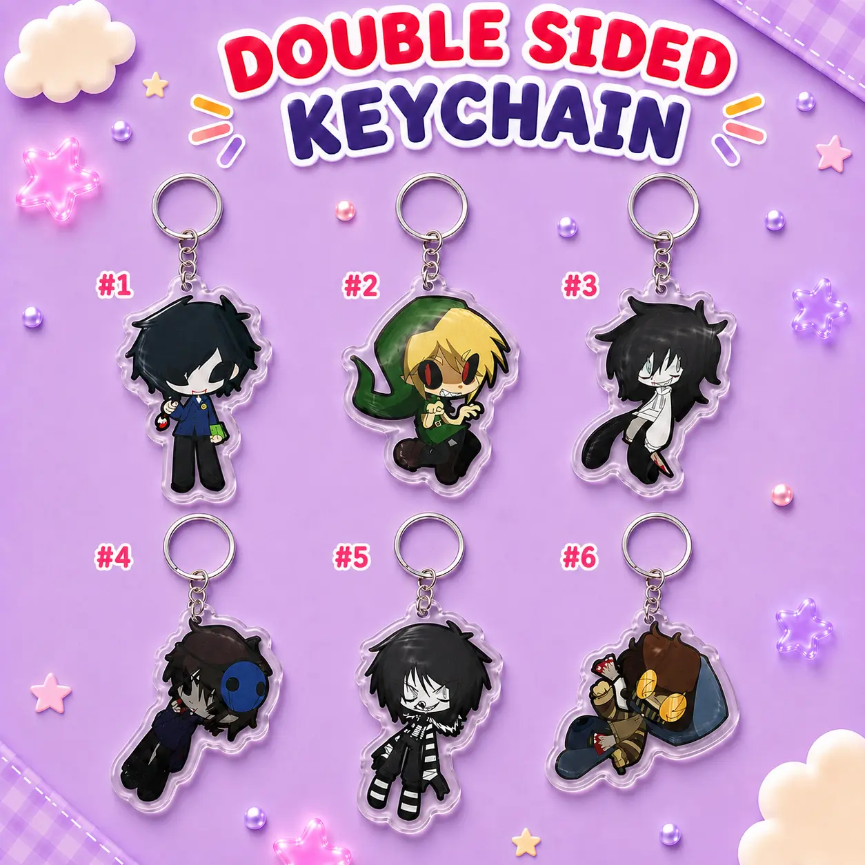 CREEPYPASTAS Acrylic Keychains – Horror Chibi Charms Featuring Jeff the Killer, Slenderman & More, Cute, Durable, And Perfect For Bags, Keys, Or Gifts. Great For Daily Use Or As Thoughtful Little Gifts For Your Friends And Yourself.