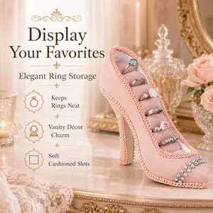 Velvet High Heel Ring Holder & Jewelry Display Stand, Elegant Blush Pink Shoe Earring Organizer, Cute Vanity Decor Trinket Tower Gifts for Women Girls