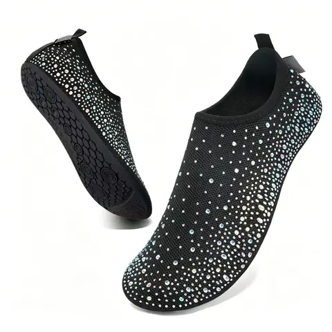 Women's Slip-On Barefoot Athletic Diamonds Mesh Aqua Shoes - Quick Dry, Breathable, Casual Fashion Outdoor Pool Beach Swim Shoes for Indoor/Outdoor Use
