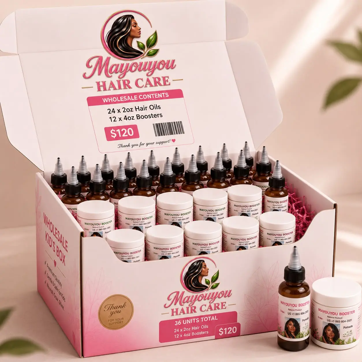 Mayouyou Wholesale Mixed Box- 12 x 2 oz-Kid's Oils ,12 x 2 oz Booster Oils,12 x 4 oz Styling Pomades (Beauty & Personal Care Bundle)
