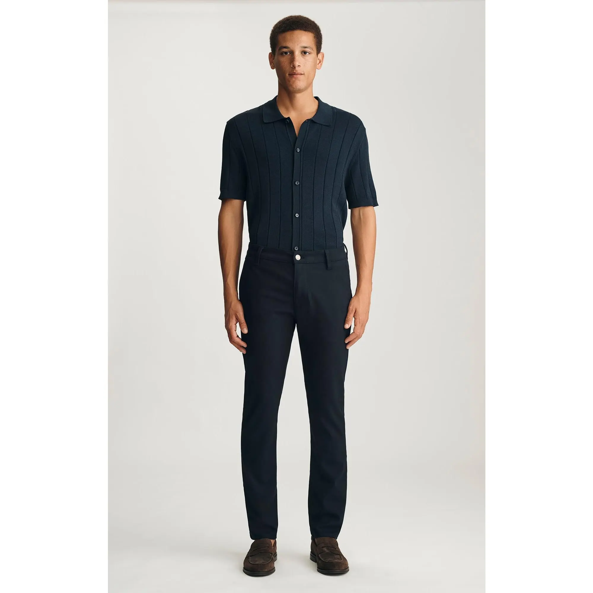 Men's Milton Regular Rise Full Length Navy Feather Tweed Woven Slim Tapered Chino Trousers - Classic Evening Menswear Pants with Pocket