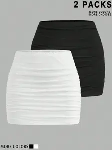 2 PCS High Waist Ruched Bodycon Mini Skirts for Women, Womenswear, Y2K Aesthetic Stretchy Wrap Front Skirts, Buttery Soft Casual Party Skirts, TikTok Viral Club Outfit, Perfect for Daily Wear, Club, Date Night, Concert, Sexy Street Style