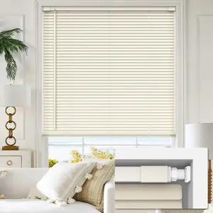 No Tools No Drill 1" Vinyl Mini Blinds, Cordless Blinds for Windows, Light Filtering Horizontal Window Blinds & Shades, 35" W x 48" H, Cream