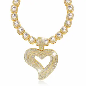 Unisex Row-Clustered Diamond Tennis Necklace - 18K Gold-Silver Plated, Heart Pendant, Cubic Zircon Baguette Chain, Luxury Square Tennis Chain, Ideal Jewelry for Daily Wear & Gifting