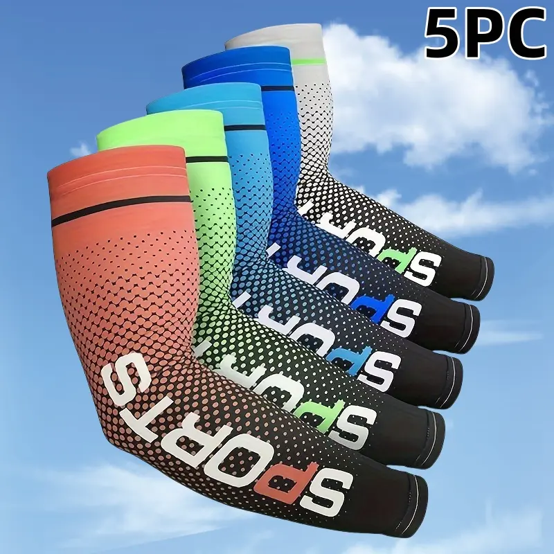 5 Pairs Sports Arm Sleeves - Quick-Drying, Non-Slip, Cooling Compression, UV-Protective Arm Sleeves for Outdoor Cycling, Bikes, Arm Sleeves Bikes
