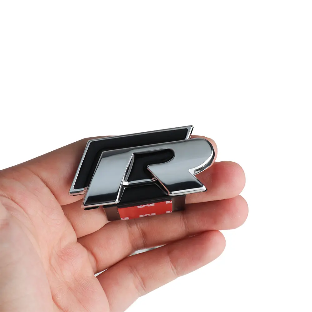 Metal R Badge Sticker Body Front Grill Rear Trunk Cool Car Decoration Sticker For Volkswagen VW Golf 4motion MTM Blue Motion Polo Scirocco CADDY Beetle Passat Touareg Jetta Tiguan Touran TSI TDI R32 MK4 Stickers For Cars Decals For Vehicles