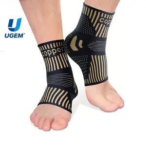UGEM Copper Ankle Brace Support for Men & Women (Pair), Best Ankle Compression Sleeve Socks for Plantar Fasciitis, Sprained Ankle, Achilles Tendon, Pain Relief, Recovery, Sports