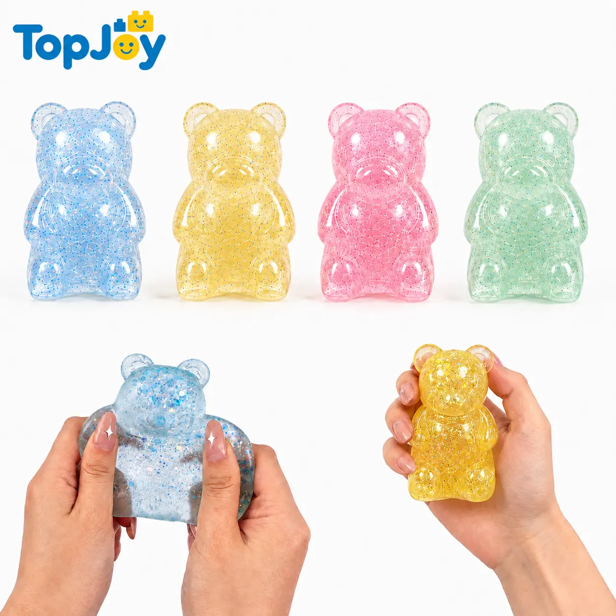 TopJoy Jelly Bear Squishy – Sparkly Glitter Sensory Fidget Toy, Soft Squeeze Stress Relief Toy for Kids & Adults