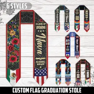 Custom Mexican Graduation Stole: Two Flag Design, Class of 2026 Graduation Stole