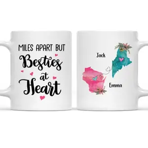Personalized [SEND CUSTOM VIA MESSENGER] Sisters Mug - Friend Gifts - Meaningful Gifts For Friendship Girl Boy Best Friend - Long Distance Mug - Miles Apart But Besties At Heart - The Different State Of America - Christmas Mug