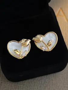 Heart-Shaped Mother-Of-Pearl Tulip Earrings for Women, French Style Elegant Lightweight Commuter Sweet Ear Jewelry