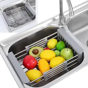 Expandable Stainless Steel Sink Caddy Dish Drying Rack & Veggie Fruit Organizer for Kitchen Storage with Adjustable Sections