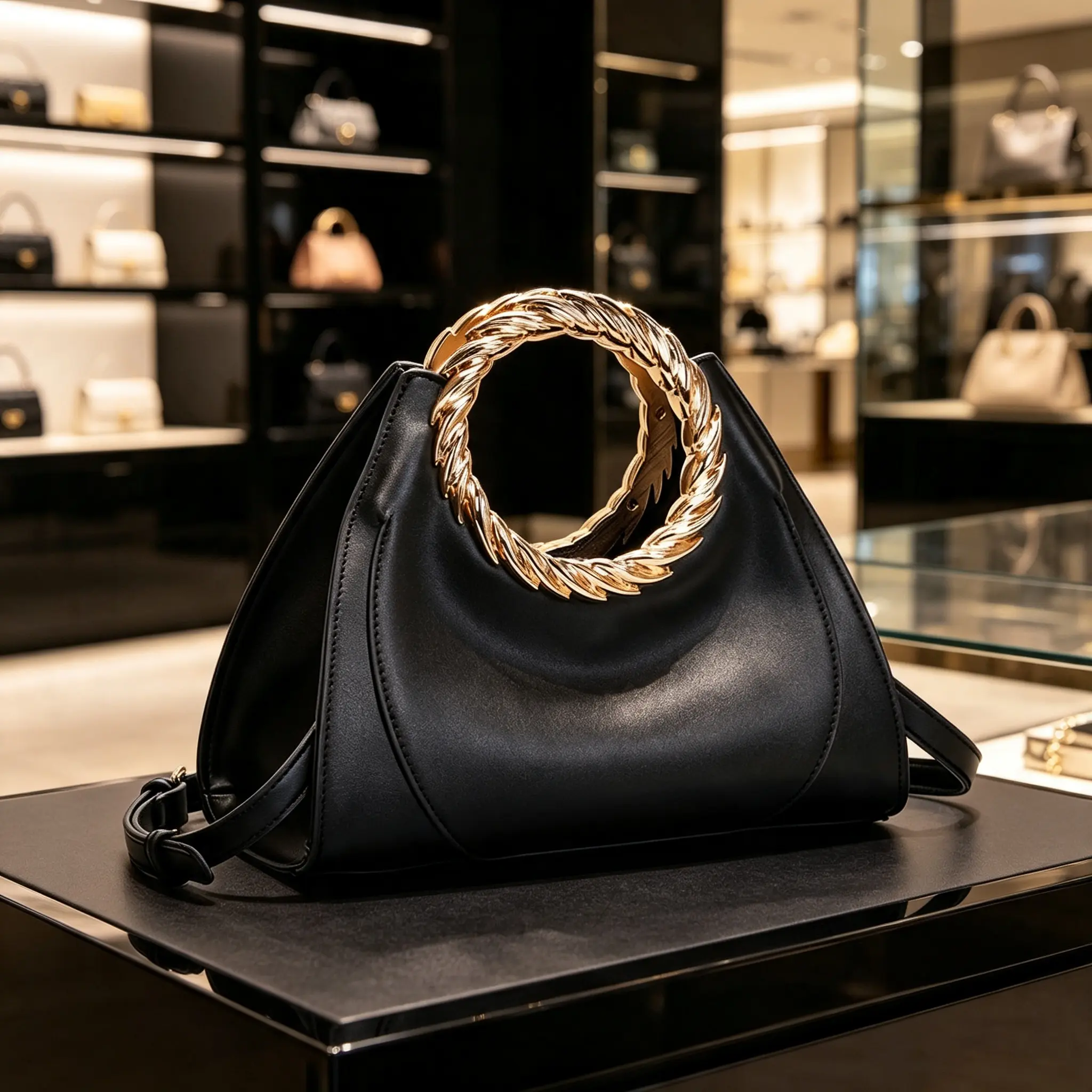 Women's Minimalist Light Luxury Multi-Way Handbag with Gold Ring Hardware - Spacious Shoulder-Crossbody Purse, Urban Elegant Design for Commute & Shopping, Handbags for Women