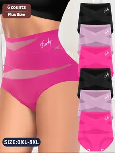 6-Pack MEIYATING Plus Size Women's Underwear, High Waist Tummy Control, Breathable Mesh, Seamless Triangle Panties, All Seasons