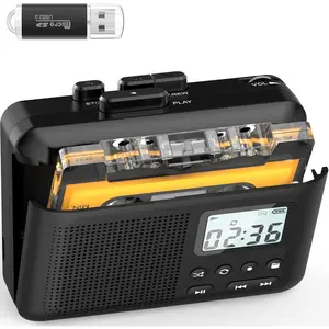 Portable Cassette Player,Cassette to MP3 via SD Card, Walkman Cassette Tape Player with 1000mah Rechargeable ,Built-in Microphone&Speaker,Headphone Jack,16GB SD Card(Black)