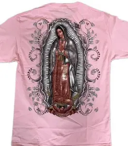 Silver Glitter Pink Virgencita T shirt, Virgin Mary t shirt, Guadalupe Shirt, Catholic Outfits Short Sleeve Crew Neck T-Shir