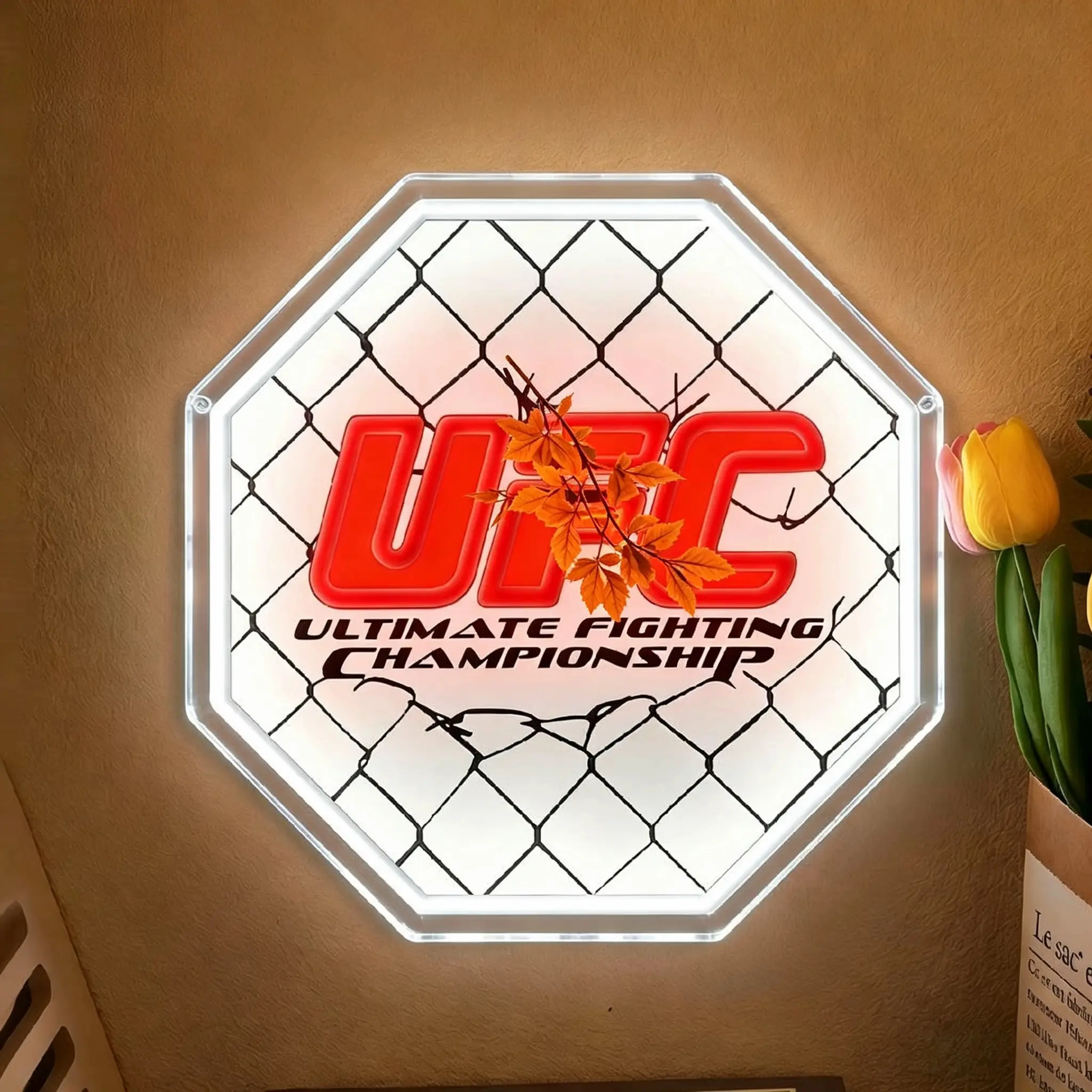 LED Wrestling Octagon Cage Decorative Neon Sign (13.4"x13.4") - Versatile Decor Piece with Installation Cable for Gaming Bedrooms, Sports Fan Gifts, Gym & Man Cave Indoor Lighting