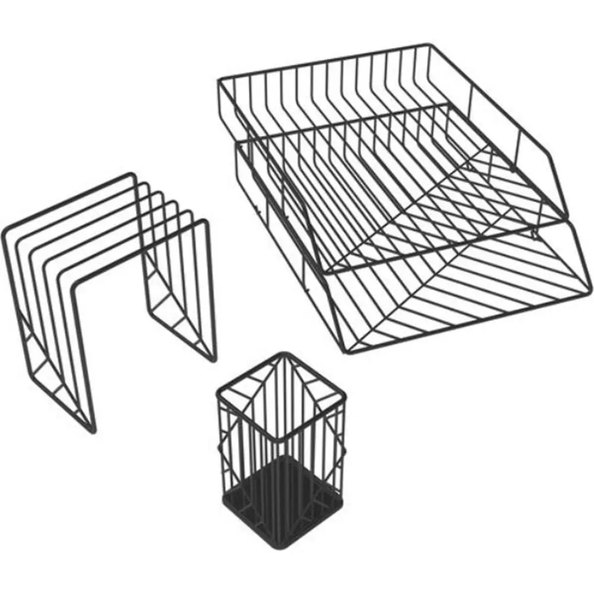 U Brands UBR2004U0001 Vena Black Metal Desk Organizer Set - Pencil Cup, Coordinating Paper Trays, Letter Sorter, 10.4in H x 5.5in W x 12.4in L, Organizes for School, Home Offices, File Letters, Memos, School Desk, Organizes Desk