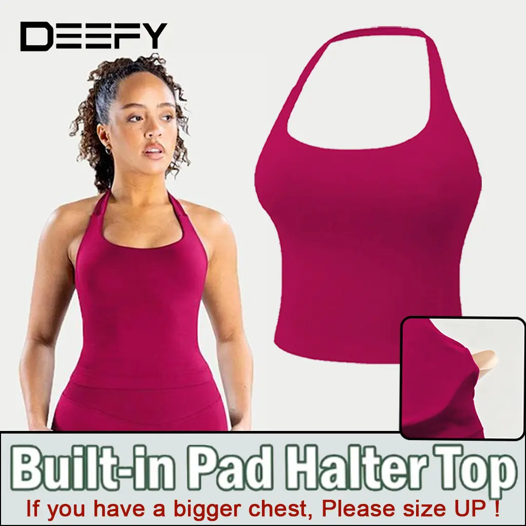 [SIZE UP 1-2] DEEFY Impact Halter Top Gymwear Workout Fitness Yoga Seamless Halter Tanks Sportswear Backless Sports Women Activewear Gym Outdoor Tank Tops Pilates Outfits Gymswear