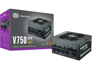 Cooler Master V750 SFX Gold Full Modular, 750W, 80+ Gold Efficiency, ATX Bracket Included, Quiet FDB Fan, SFX Form Factor, 10 Year Warranty