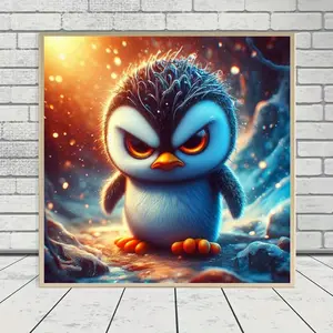 Angry Penguin Pattern DIY Diamond Arts Colorful Painting Kit without Frame, 5D Diamond Arts Colorful Painting Kit, Wall Art Decor for Home Living Room Bedroom
