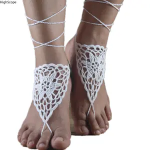 Lace Crochet Barefoot Sandals Women Boho Ankle Chain Beach Foot Jewelry