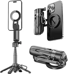 One-Pop 4-Leg Selfie Stick Tripod with Magnetic Phone Holder - 41.5cm Extendable, 360° Rotation, Wireless Remote, Strong MagSafe Compatible