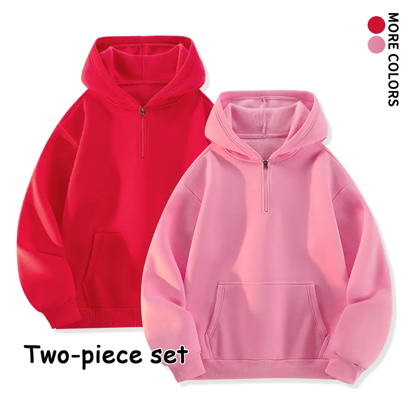 Men's 2-Pack Plain Long Sleeve Unisex Half-Zip Hoodies, Oversized Menswear Pullover Sweatshirts with Adjustable Zipper, Kangaroo Pocket, Casual Everyday Tops for Spring Fall #SohoChic