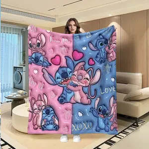 Blue Stitch Blanket, Creative Digital Print Flannel Throw Lightweight Soft Compact Size, Thanksgiving Valentine Christmas Gift, Holiday Decorative Sofa Bed Cover