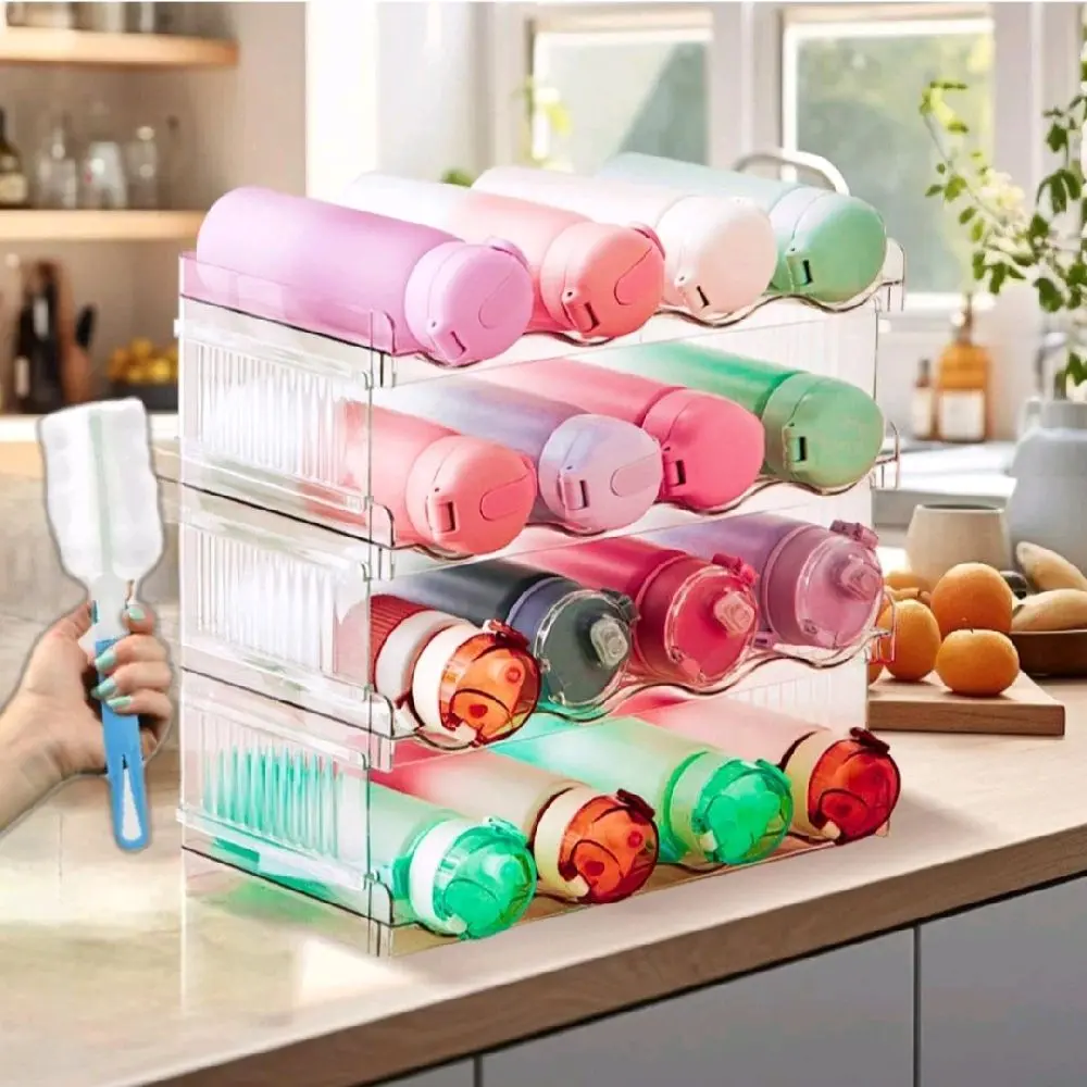 Stackable Water Bottle Organizer for Cabinet, 2 Layer Water Bottle Holder