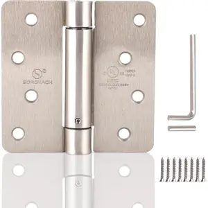 3 count Self Closing Door Hinge 4 inch Satin Nickel Auto Close Hinges Adjustable 4" x 4" Spring Hinges Door Closer Hinge 1/4" Radius Corner Commercial Auto Self-Closing Hinge