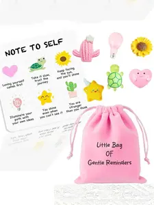 Mother's Day Gift 6pcs Inspirational Gentle Reminders Gift Bags, Pocket Hug Cards with Resin Turtle, Sunflower, Heart, Cactus, Star, Gift for Family and Friend, Meaningful
